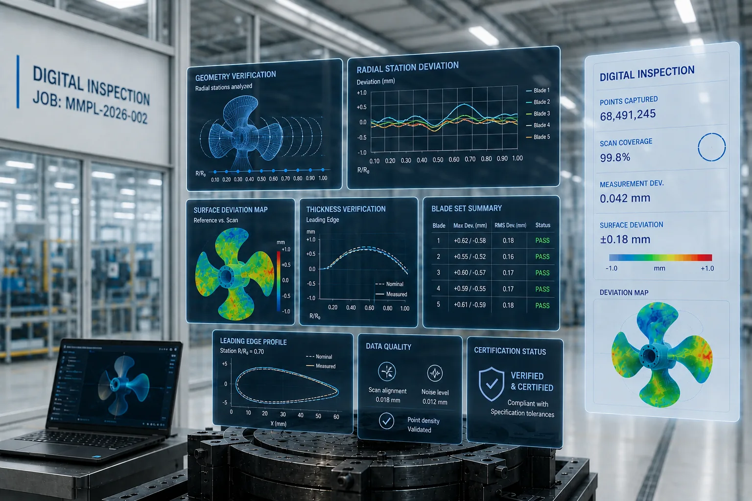 Verification and certification - digital inspection dashboards comparing the scan to the digital model