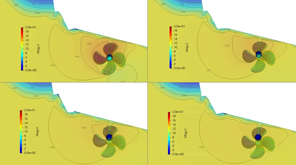 CFD wake-field analysis: velocity field into the propeller behind the hull